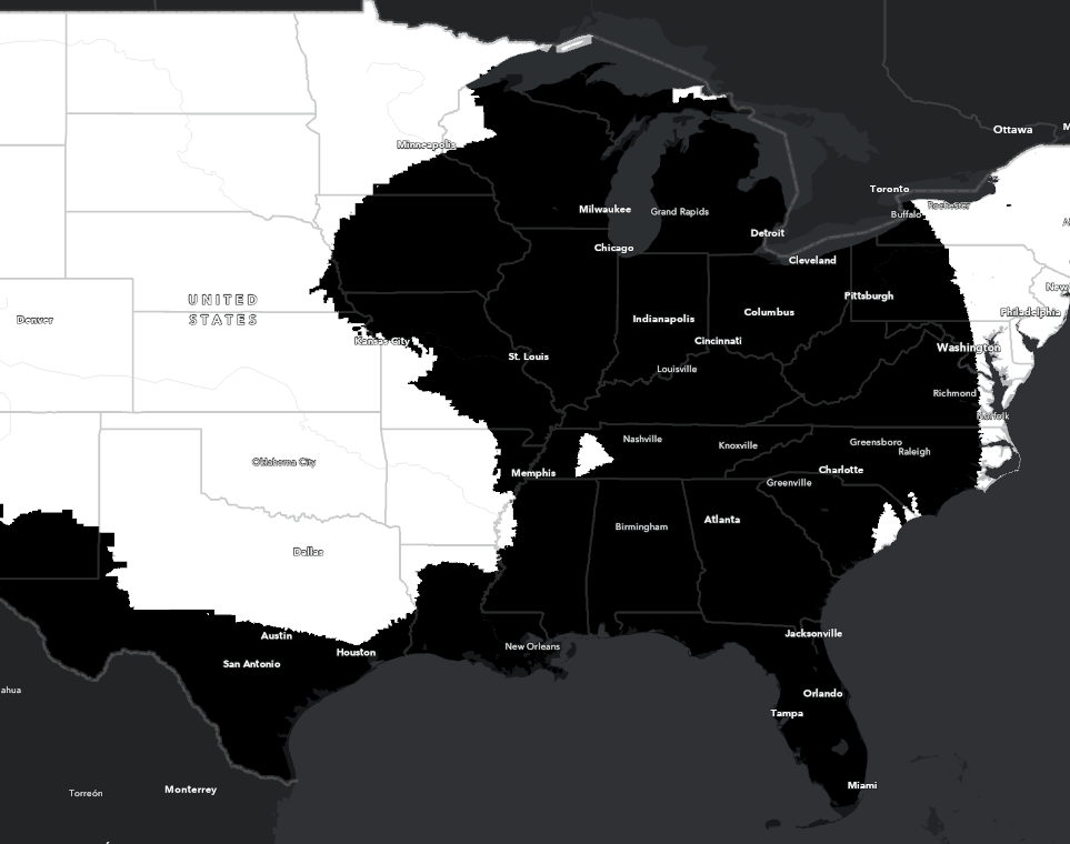 A screenshot showing the silhouette of a character from the 'Bad Apple!!' music video projected on a map of the U.S.